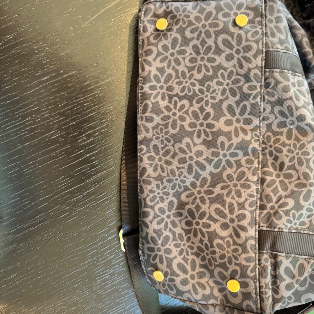 Kipling Black Grey Floral Nylon Satchel Crossbody Bag Gold Hardware Charm - Picture 5 of 15